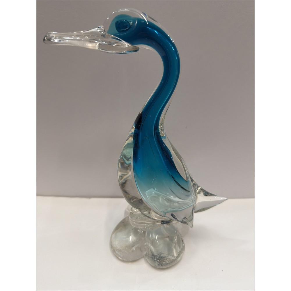 Vintage Murano Style Art‎ Glass Bird Blue Clear Hand Blown Italian Figurine